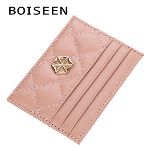 Boiseen Women's Mini Card Holder Pu Leather Quilted Design Credit Card Case Pink For Everyday Use - Product Image 5