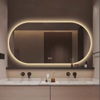 Miroir intelligent de salle de bain à écran tactile, anti-buée, mural, avec éclairage LED, ovale, lumineux, style nordique, verres en verre
