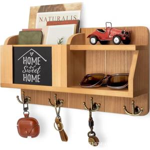 <b>Wooden</b> wall-mounted storage rack for living room, key <b>hook</b> rack, entryway, bedroom, <b>coat</b> rack, letter rack, and bag rack - Product Image 2