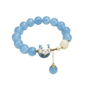 Bracelet en perles de cristal de quartz <span class=keywords><strong>rose</strong></span> pour femmes, pendentif chat porte-bonheur <span class=keywords><strong>Maneki</strong></span> <span class=keywords><strong>Neko</strong></span>, 10 mm, extensible - Product Image 5