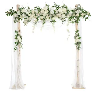 Set of 4 Artificial Flower Garland & Chiffon Drape for Wedding Arch Backdrop Decor Floral Arrangement Decor 3 flower + 1 fabric