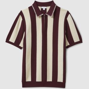 Personnalisé Hommes Mode <span class=keywords><strong>Maille</strong></span> Évider Tricot <span class=keywords><strong>Pull</strong></span> À Manches Courtes Large Rayé <span class=keywords><strong>Homme</strong></span> 1/4 Zip Hommes Crochet Polo T Shirt Chandail Tricoté - Product Image 6