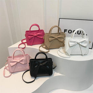 Gentle, fashionable, simple bow zipper handbag, new solid color <b>tote</b> <b>bag</b> - Product Image 1