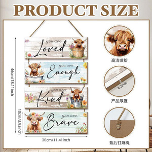 Nuevo cartel de madera colgante estilo granja americana con diseño de vaca de las Tierras Altas en 2D, superventas transfronterizo - Product Image 2