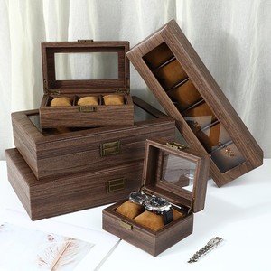 Caja de reloj de madera con 12 posiciones, organizador de almacenamiento múltiple, rectangular, 38,5x21x8cm, con tapa de cristal para colección de hombres - Product Image 1