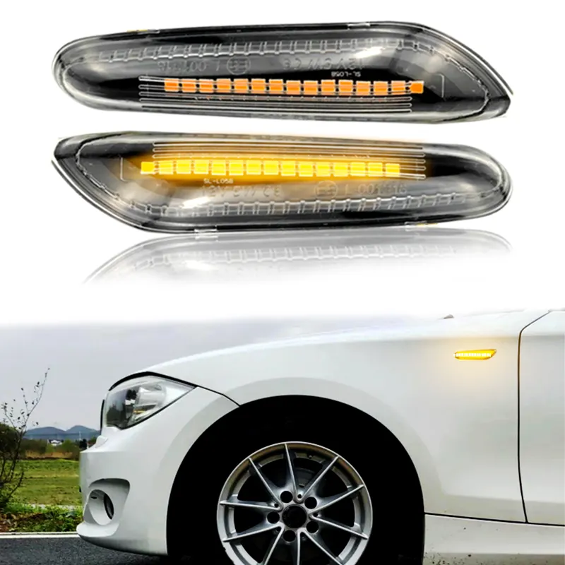 2 Pcs Dynamic LED Side Marker Lights Turn Signal Indicator Lamp for BMW E60 E61 E91 E92 E93 E46 E81 E82 E83 E84