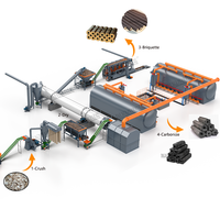 Chaîne de production de briquettes par extrusion à vis de sciure de riz et de balles de riz, four de carbonisation, capacité 2-4 tonnes, creux hexagonal, PLC
