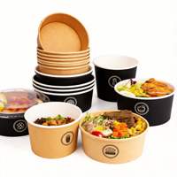 Mangkuk Kertas Salad Sekali Pakai Ramah Lingkungan dengan Tutup, Food Grade untuk Camilan, Nasi, Gula, Sushi, Roti, Buah