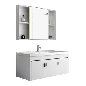 Ensemble de vanité murale de salle de bains de <span class=keywords><strong>grande</strong></span> capacité imperméable en aluminium moderne de luxe <span class=keywords><strong>armoire</strong></span> à <span class=keywords><strong>pharmacie</strong></span> miroir pour appartement - Product Image 5