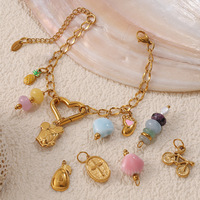 Ensemble collier et bracelet pour femme en acier inoxydable plaqué or 18 carats, chaîne épaisse, pendentif en forme de cœur vintage, motif géométrique, cadeau