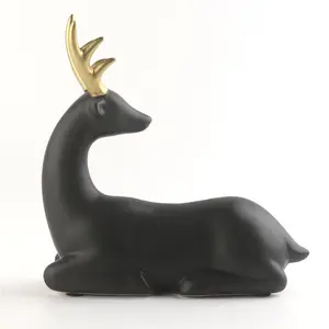 7インチマットブラックゴールドアントラー家の装飾装飾セラミック鹿