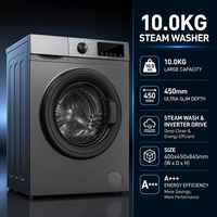 Lave-linge/sécheuse tout-en-un avec moteur BLDC 10 kg, boîtier en acier inoxydable, classe énergétique A, lavage rapide en 15 min, tambour cubique 3D