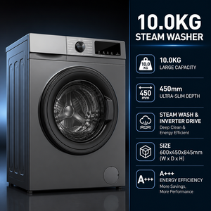 Lave-linge/sécheuse tout-en-un avec moteur BLDC 10 kg, boîtier en acier inoxydable, classe énergétique A, lavage rapide en 15 min, tambour cubique 3D - Product Image 2