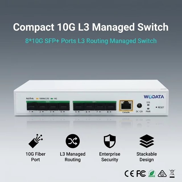 S5700-8X Layer 3 Mini Managed 10G Switch 8 Port 10Gbps SFP+ Fiber Switch for Lab Server Hotel Office Network Aggregation