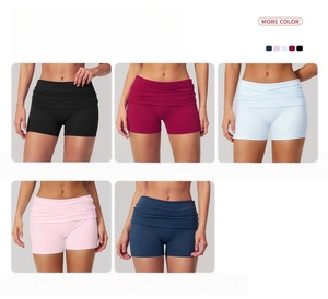 Ensemble d'entraînement 2 pièces pour femme Yian, haut de compression à manches courtes et col en U et <span class=keywords><strong>short</strong></span> cycliste taille haute à revers - Product Image 2
