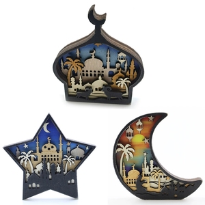 Vibrantes Adornos de Madera Hechos a Mano con Diseño de Mezquita y Palmera para las <span class=keywords><strong>Celebraciones</strong></span> de Ramadán y Eid, Ideales como Centro de Mesa - Product Image 6