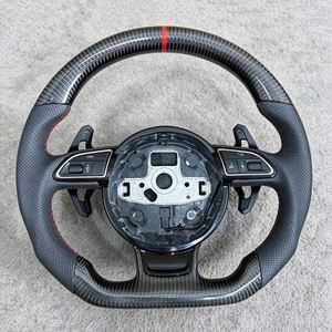 Volant en cuir et fibre de carbone pour <span class=keywords><strong>Audi</strong></span> A1 A3 A4 A5 A6 A7 C5 C6 C7 C7.5 C8 B6 B7 B8 B8.5 B9 8v RS5 RS6 RS7 S5 S6 S7 Q3 - Product Image 2