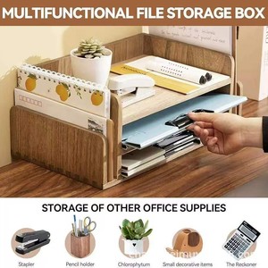 Solid Wood <b>File</b> Organizer Rectangle Desktop Document <b>Storage</b> Box With Multi Layers For Office Use - Product Image 5