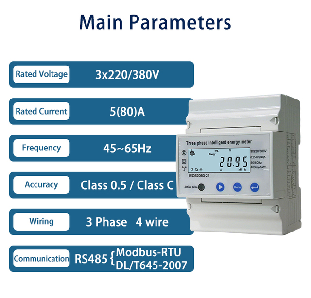 Multifunctional Three Phase RS485 Smart Meter with Resettable Energy Sub Total Function for Industrial Energy Management