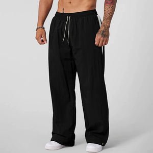 Men's Lightweight Wide Leg Sweatpants Polyester Cotton Breathable <b>Elastic</b> Waist Side Stripe Casual Sport Pants - Product Image 2