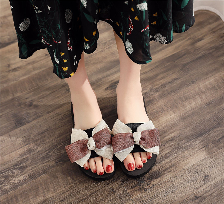 2021 Beach Slippers Slip On Flats Sandals Outdoor Flip-flops Bow Slides Slipper Women Summer Sandals