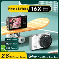 Kamera Digital Vlog BENJIE A8 2.7K 64MP Layar IPS 2.8" Zoom 16X FHD Point Shoot CMOS Depan/Belakang Tahan Air Baterai Li-Polymer