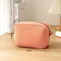 Sacs cosmétiques rayés personnalisés avec fermeture éclair, poignée latérale et boucle pour sac de maquillage de voyage, pochette 22x16x9.5cm, vente en gros OEM