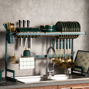 Vendita all'ingrosso della fabbrica porta stoccaggio della cucina <span class=keywords><strong>sotto</strong></span> il lavandino <span class=keywords><strong>sopra</strong></span> il rack di drenaggio doppio grande nero scolapiatti - Product Image 2