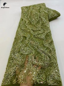 <span class=keywords><strong>Top</strong></span> end africano di alta qualità <span class=keywords><strong>tulle</strong></span> fatto a mano oro con perline tessuto di pizzo francese per il vestito - Product Image 4