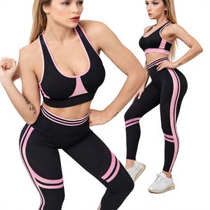 New Adults Workout Two-Piece Seamless Solid Yoga Bra <b>Leggings</b> Set High Waist Water Resistant Spandex/Nylon Sportswear for <b>Gym</b> - Product Image 1