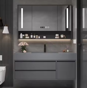 High-End moderno galleggiante per il <span class=keywords><strong>bagno</strong></span> vanità lavabo impermeabile lavabo armadietto con specchio in legno massello carcassa - Product Image 4