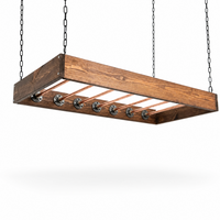 Étagère à casseroles de style farmhouse, étagère à casseroles suspendue au plafond, en bois et en cuivre, avec support de rangement réglable pour la cuisine