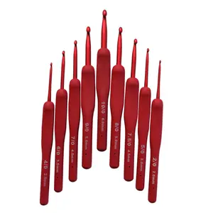 Charmkey ganchos de crochê vermelho, design com 9 peças, agulha de tricô, conjunto de ganchos