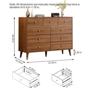 <span class=keywords><strong>Commode</strong></span> à <span class=keywords><strong>9</strong></span> <span class=keywords><strong>tiroirs</strong></span> en bois de style moderne du milieu du siècle avec dispositif anti-basculement, écologique et durable pour la chambre à coucher et le salon - Product Image 2