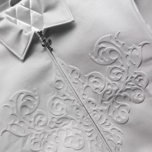 OEM Custom Fashion High Quality Motorcycle <strong>Jacket</strong> for <strong>Men</strong> <strong>Men's</strong> <strong>White</strong> Embossed Zip up Leather Varisty <strong>Jacket</strong> - Product Image 4