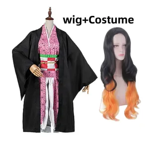 Disfraz de Cosplay de Anime Kamado Nezuko, Kimono Japonés, Vestido, Capa Negra, <span class=keywords><strong>Haori</strong></span>, Peluca, Traje Sexy Kawaii para Mujer Adulta, Fiesta de Halloween - Product Image 1