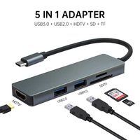 Base de Conexión Tipo-C a USB 3.0 para Computadora Portátil con Lector de Tarjetas SD/TF de 5 Puertos y Extensor HDTV en Stock
