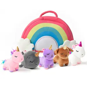 China ASTM CE OEM ODM 5 Unicórnio De Pelúcia Animal de Pelúcia Personalizados-pedaço Conjunto com Rainbow Unicorn Toy Plush
