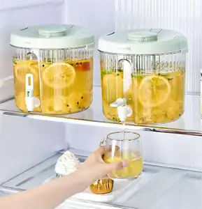 Getränk-Fass Haushalt Obst Zitrone Tee Saft-Kugfass 4L Kühlschrank Kunststoff runder Kaltwasserschüssel mit Wasserhahn