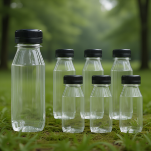 Transparent Bulk Beverage Containers Empty <b>Plastic</b> <b>Juice</b> <b>Bottles</b> With Black Tamper Evident Screw Cap Reusable Lids - Product Image 3