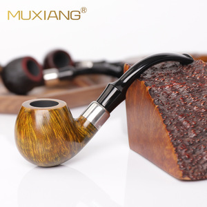 MUXIANG Wooden Tobacco Pipe Bent Type Deep Red Glossy Briar Wood Handmade Smoking Pipe - Product Image 2