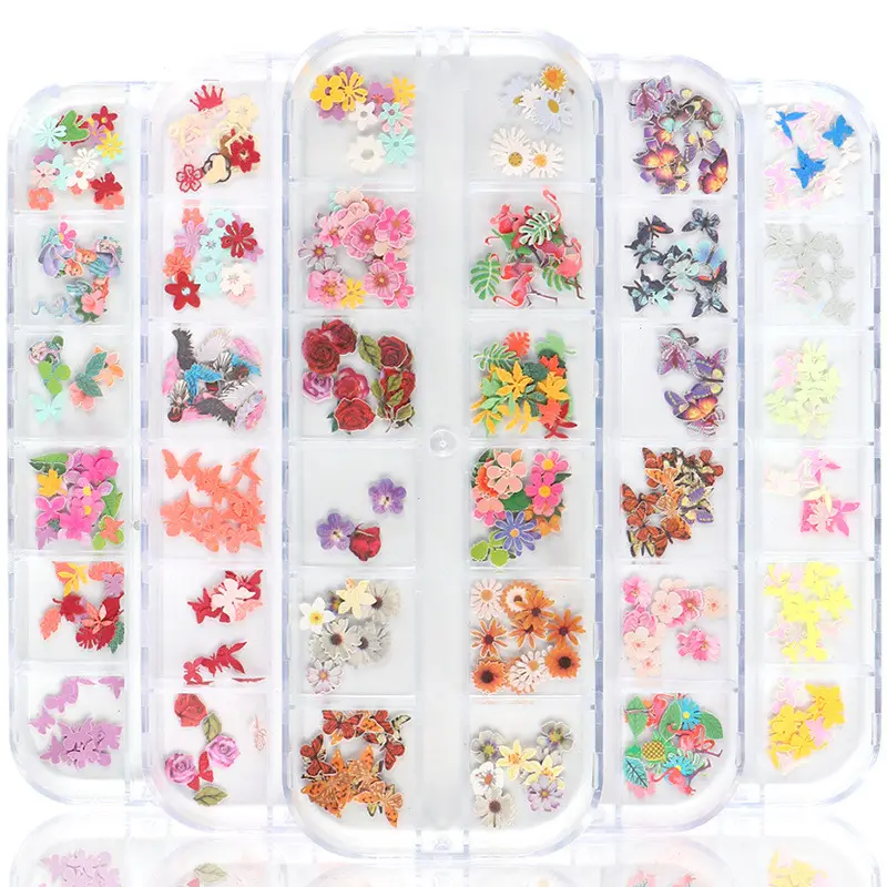 Factory Ultrathin Blooming 3D Nail Art Decoration Butterfly Slices Wood Pulp Flower Nail Decals