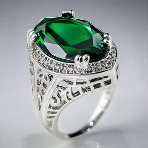 Anello ovale inciso in stile retrò color smeraldo, design classico, accessori alla moda per l'uso quotidiano - Product Image 4