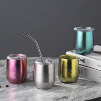 Gelas Luar Ruangan Sekali Pakai Ramah Lingkungan Berlapis Ganda Titanium dengan Desain Frost/Warna-warni dan Motif Bunga Es untuk Air, Teh, Anggur & Lainnya