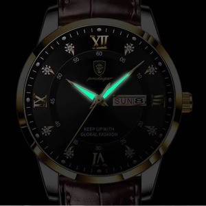 Montre-bracelet à quartz chronographe décontractée pour homme Drioshipping, style professionnel, aiguilles lumineuses, bracelet en cuir, boîtier de luxe tendance 5 mm - Product Image 5