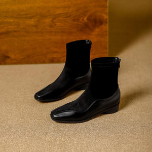 Chunky-Heeled Lace-Up Ankle <b>Boots</b> <b>Knee</b>-<b>High</b> Fashionable Slim <b>Boots</b> with Genuine Leather Upper & <b>Fur</b> Midsole for Autumn/Winter - Product Image 3