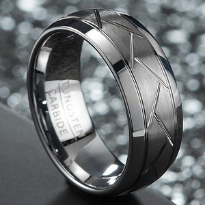 8mm Oro Negro Plata cúpula líneas mecánicas moda masculina joyería carburo de tungsteno anillos boda compromiso para hombres - Product Image 3