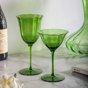 Ensemble de flûtes à vin contemporaines transparentes et durables, à bord festonné, style vintage, <span class=keywords><strong>vert</strong></span> émeraude, pour cocktails et coupes - Product Image 3