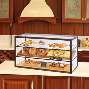 Exhibidor de Panadería Transparente con 3 Bandejas, <span class=keywords><strong>Vitrina</strong></span> para Pastelería con Mostrador de Madera para Supermercado - Product Image 2