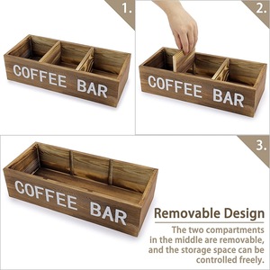 Caja de almacenamiento de madera para barra de café con divisores de malla y soporte para cápsulas para organizar la estación de café - Product Image 5